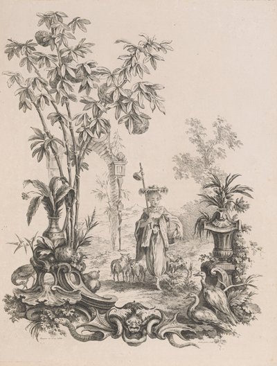 अपनी भेड़ों से घिरी, घूमती युवा चीनी लड़की, ca.1740-50। द्वारा फ्रेंकोइस एंटोनी एवेलीन