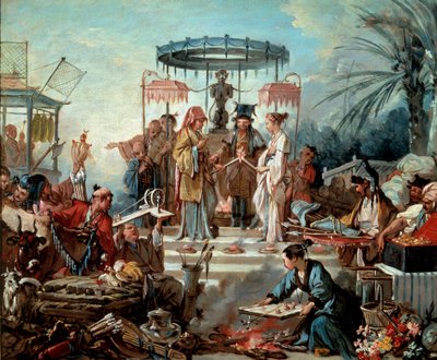 चीन के सम्राट के दरबार में चीनी शादी का दृश्य विवाह। फ्रेंकोइस बाउचर (1703-1770) 1740 बेसनकॉन, मुसी डेस बेक्स आर्ट्स द्वारा पेंटिंग द्वारा फ्रांकोइस बाउचर