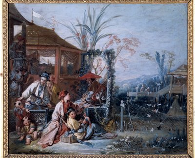 Chinoiserie: "" द हंट "" फ्रेंकोइस बाउचर द्वारा पेंटिंग (1703-1770)। ललित कला का बेसनकॉन संग्रहालय द्वारा फ्रांकोइस बाउचर