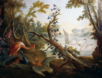 हंस के साथ लैंडस्केप, सीए 1765, फ्रेंकोइस बाउचर (1703-1770), जीन-बैप्टिस्ट ह्यूएट (1745-1811) और जीन होनोर फ्रैगनार्ड (1732-1806) द्वारा, सैलून डेमार्टो, पेरिस, फ्रांस, फ्रांस की उत्तरी दीवार से विस्तार द्वारा फ्रांकोइस बाउचर