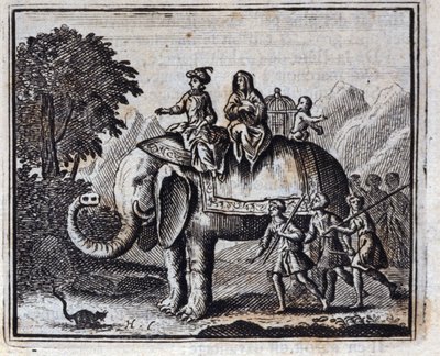 चूहा और हाथी। जीन डे ला फोंटेन द्वारा दंतकथाएं (1621-95)। फ्रांकोइस चौवेउ (1613-1676) द्वारा चित्रण। 1728 का संस्करण। द्वारा फ्रेंकोइस चौवेउ