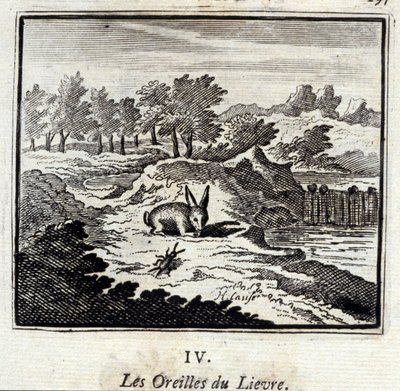 लिवर के कान। जीन डे ला फोंटेन द्वारा दंतकथाएं (1621-95)। फ्रांकोइस चौवेउ (1613-1676) द्वारा चित्रण। 1728 का संस्करण। द्वारा फ्रेंकोइस चौवेउ