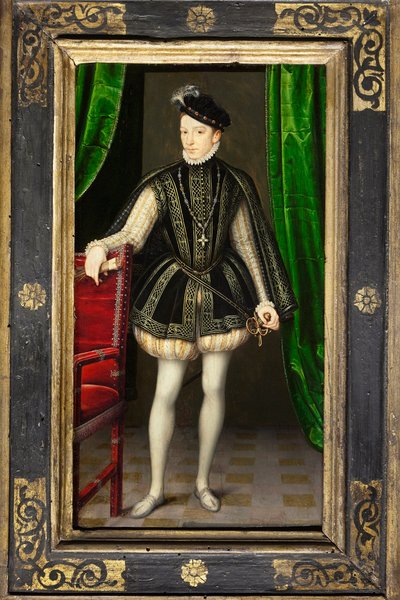 चार्ल्स IX (1550-1574) का पोर्ट्रेट, हेनरी द्वितीय के दूसरे बेटे और फ्रांस के राजा कैथरीन डे मेडिसिस, फ्रेंकोइस II (1544-1560) में अपने भाई की मृत्यु पर, 1570 में ऑस्ट्रिया की एलिजाबेथ (1554-1592) से शादी की। उसका शासन धर्म के युद्धों से चिह्नित है और वह द्वारा फ्रांकोइस क्लाउड