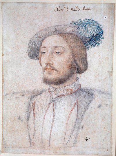 चार्ल्स डी कोसे का पोर्ट्रेट, काउंट ऑफ ब्रिसैक, फ्रांस का मार्शल (1506-1563) (कोसे-ब्रिसैक)। फ्रेंकोइस क्लॉएट (1515-1572) द्वारा पेंसिल और रक्त में आरेखण। 1537. मुसी कोंडे, चान्तिली द्वारा फ्रांकोइस क्लाउड