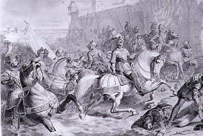 1558 में फ्रांसिस द्वारा द टेकिंग ऑफ कैलिस, द्वितीय ड्यूक ऑफ गुइस (1519-63), अमेडी फेलिक्स बार्थेलेमी गिली (1802-43) द्वारा उकेरा गया (उत्कीर्णन) द्वारा फ्रेंकोइस एडौर्ड (बाद में) पिकोटा