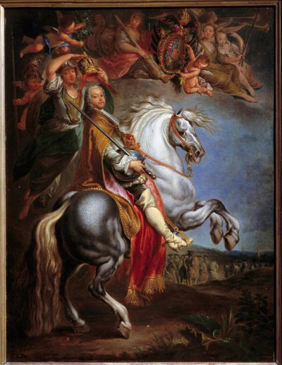 फ्रेंकोइस III (1708-1765), ड्यूक ऑफ लोरेन, तत्कालीन जर्मनिक सम्राट और टस्कनी के ग्रैंड ड्यूक, ऑस्ट्रिया के मैरी थेरेसी के पति (1717-1780) का घुड़सवारी चित्र फ्रेंकोइस ईसेन (1695-1778) द्वारा पेंटिंग द्वारा फ्रेंकोइस ईसेन