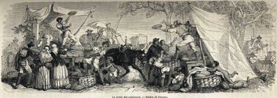 1861 में, मार्क मोनियर (1829-1885) द्वारा नेपल्स और नेपोलिटन्स को चित्रित करने के लिए, फेरोगियो द्वारा चित्रित तरबूजों की बिक्री। "" ले टूर डू मोंडे "" 1861 में उत्कीर्णन। सेल्वा का संग्रह। द्वारा फ्रेंकोइस फॉर्च्यून एंटोनी (बाद) फेरोगियो