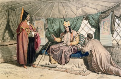 जेम्पी के साथ एक कालमुक उच्च पुजारी, जेवियर हम्मीर डी हेल (1812-48) c.1850 द्वारा &39;वॉयज ए ला मेर कैस्पिन&39; का चित्र द्वारा फ्रेंकोइस फॉर्च्यून एंटोनी फेरोगियो