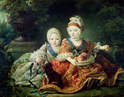 फ्रांस के लुइस (1754-93) ड्यूक ऑफ बेरी और लुईस ऑफ फ्रांस (1755-1824) प्रोवेंस की गिनती, भविष्य के राजा लुई सोलहवें और फ्रांस के लुईस XVIII, 1757 द्वारा फ्रेंकोइस ह्यूबर्ट ड्रोइस