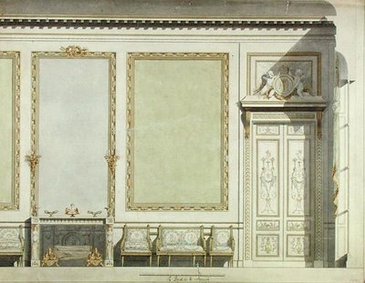 माजरीन के घर की रानी के लिए डिजाइन, c.1777 (कागज पर पानी के रंग का) द्वारा फ्रेंकोइस जोसेफ बेलांगेर