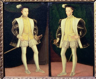 बाएं से दाएं फ्रांसिस II (1544-60) और फ्रांस के चार्ल्स IX (1550-74) द्वारा फ्रेंकॉइस वर्कशॉप ऑफ़ क्लाउड