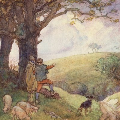 मैथ्यू अर्नोल्ड द्वारा द स्कॉलर-जिप्सी के लिए चित्रण (रंगीन लिथो) द्वारा फ्रैंक एडम्स