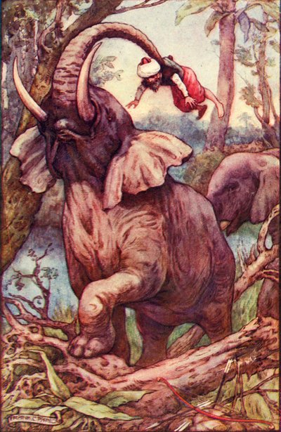 जानवर मुझे अपनी सूंड के साथ ले गया, और मुझे अपने कंधों पर रखा, c1930। द्वारा फ्रैंक सी। पपी