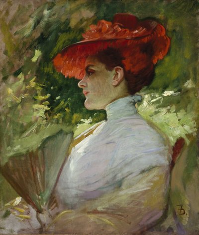 लेडी विद ए रेड हैट, या पोर्ट्रेट ऑफ़ मैगी विल्सन, c.1904 (कैनवास पर तेल) द्वारा फ्रैंक डुवेनेक
