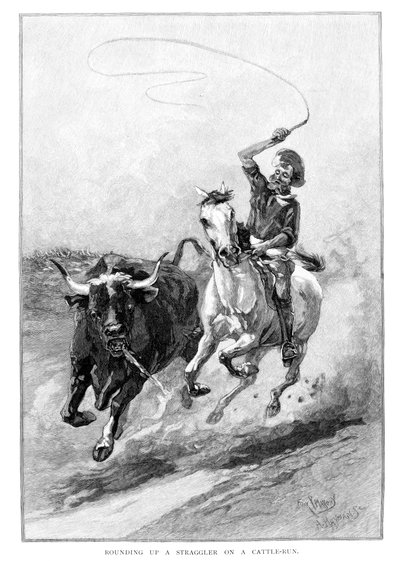 राउंडिंग अप ए स्ट्रगलर ऑन ए कैटल रन, ऑस्ट्रेलिया, 1886 द्वारा फ्रैंक पी। महोनी
