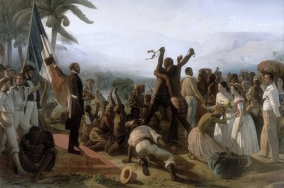 23 अप्रैल, 1848. 1848-49 को फ्रांसीसी उपनिवेशों में दासता के उन्मूलन की घोषणा द्वारा फ्रेंकोइस अगस्टे बियार्ड