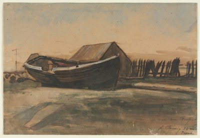 एक समुद्र तट पर नाव, ले ट्रेपोर्ट, 1854। द्वारा फ्रांकोइस बोनविन