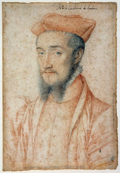 चार्ल्स का पोर्ट्रेट, लोरेन का कार्डिनल (1525-1574)। क्लोएट फ्रेंकोइस द्वारा एक रक्त और काला पत्थर खींचना (1515-1572) द्वारा फ्रांकोइस क्लाउड
