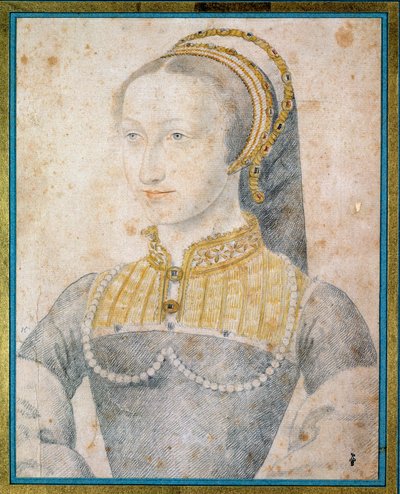 अल्ब्रेट के जोन का पोर्ट्रेट, नवरे की रानी (1528 - 1572), हेनरी चतुर्थ की मां। फ्रेंकोइस क्लॉएट द्वारा काले पत्थर और रक्त के साथ चित्र बनाना (1515-1572) द्वारा फ्रांकोइस क्लाउड