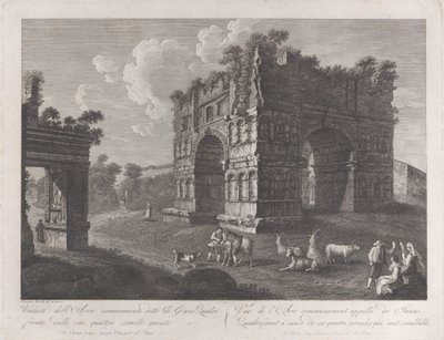 1795-1800, 1795-1800 अग्रभूमि में चरवाहों और बकरियों के साथ जानूस के आर्क का दृश्य। द्वारा फ़्राँस्वा मोरेली
