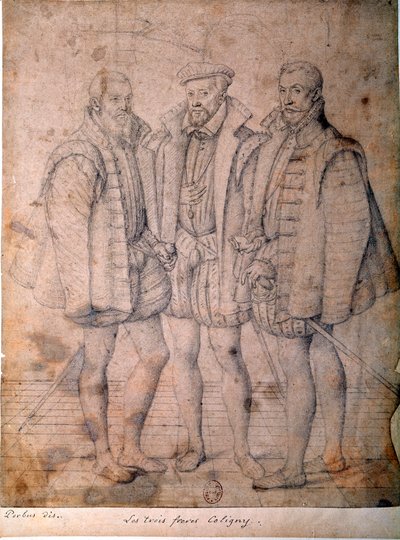 तीन कॉलिग्नी का पोर्ट्रेट: कार्डिनल ओडेट (1515-1571), गैसपार्ड (1517-1572), फ्रांस के एडमिरल और फ्रेंकोइस (1521-1569), लॉर्ड ऑफ एंडलॉट। फ़्रैंस (फ़्रैंकोइस (फ़्रांज) पौरबस ल'ऐन (1545-1581) (ईसी.फ्लैम।) 16वीं सदी के पेरिस, बीएन को श्रेय दिया गया चित्र द्वारा फ्राँस आई पूराबस