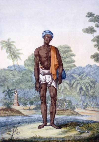 एक सांप पकड़ने वाला, &39;द हिंदूज़, या उनके मैनर्स, वेशभूषा और समारोहों का विवरण&39; से, c.1808-12 (रंगीन नक़्क़ाशी) द्वारा फ्रांज बल्थजार सोल्विनस