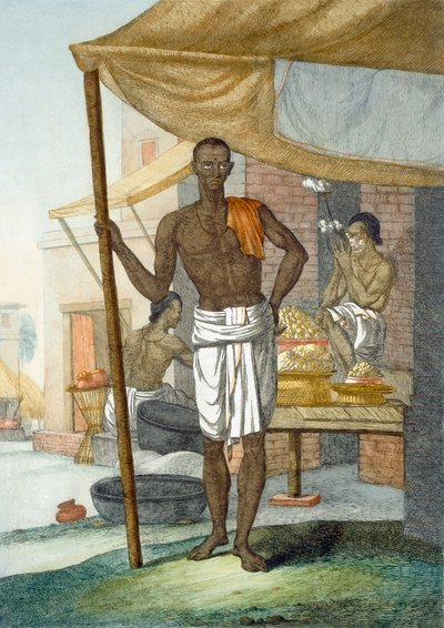 दुकानदार: एक हलवाई, &39;द हिंदू, या उनके मैनर्स, कॉस्टयूम और सेरेमनी का विवरण&39; से, c.1808-12 (रंगीन नक़्क़ाशी) द्वारा फ्रांज बल्थजार सोल्विनस