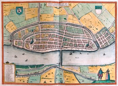 कम्पेन और नदी IJssel या Yssel, नीदरलैंड्स (उत्कीर्णन द्वारा फ्रांज होजेनबर्ग