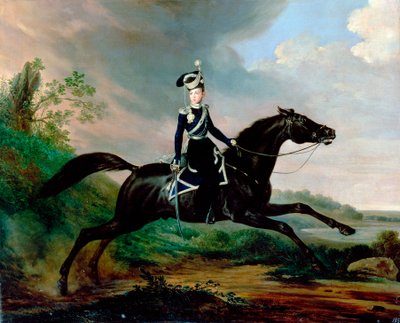 ग्रैंड प्रिंस अलेक्जेंडर निकोलायेविच का अश्वारोही चित्र, 1818-1881, 1832। द्वारा फ्रांज क्रूगर