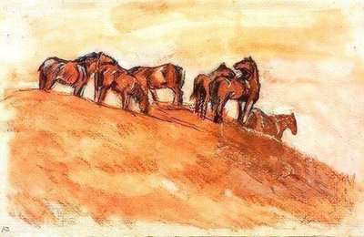 हवा के खिलाफ पहाड़ के स्तर पर खड़े घोड़े द्वारा Franz Marc