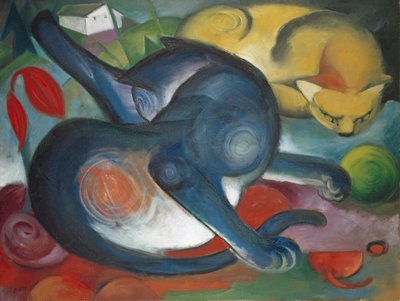 दो बिल्लियाँ, नीला और पीला, 1912 द्वारा Franz Marc