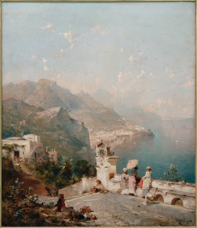 सुंदर महिलाएं सालेर्नो की खाड़ी को देखती हैं द्वारा फ्रांज रिचर्ड Unterberger