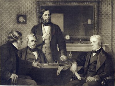 माइकल फैराडे (1791-1867) 1858 में रॉयल सोसाइटी के प्रेसिडेंसी में गिरावट के बाद, एडवर्ड ए। अर्मेटेज (1817-96) द्वारा एक पेंटिंग के बाद (फोटोग्राव्योर) द्वारा फ्रांज सीराफ गांजा चिपक जाता है