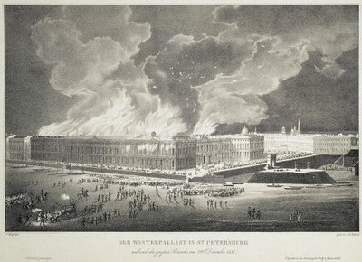 29 दिसंबर, 1837 को विंटर पैलेस में आग, c.1838 द्वारा फ्रांज वुल्फ