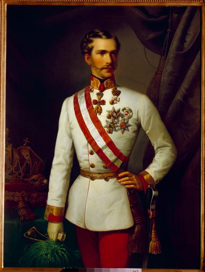 ऑस्ट्रिया के फ्रेंकोइस जोसेफ का पोर्ट्रेट औपचारिक वर्दी (1830-1916) में 28 वर्ष का था। फ्रेंकोइस ज़ेवर विंटरहेल्टर द्वारा पेंटिंग (1806-1873) द्वारा फ्रांज जेवियर विंटरहेल्टर