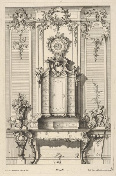 एक सचिव के साथ दीवार की ऊंचाई, 'डेस्क' से, सीए 1748-70। द्वारा फ्रांज ज़ेवियर हैबरमैन