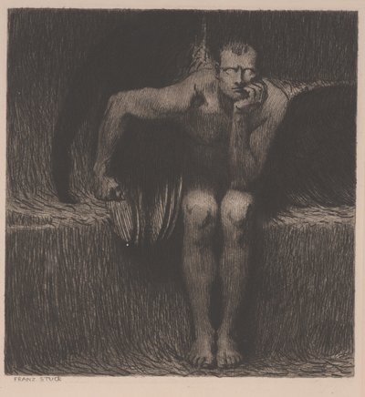 लूसिफ़ेर, c.1890 (नक़्क़ाशी) द्वारा Franz von Stuck