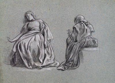 टेसा एट होम (जॉर्ज एलियट रोमोला के लिए), 1863 (कागज पर काले और सफेद चॉक) द्वारा फ्रेडरिक लीटन