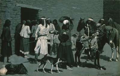 प्यूब्लो इंडियन विलेज (सैन कार्लोस एजेंसी में बीफ का वितरण) c.1889 द्वारा फ्रेडरिक रेमिंगटन