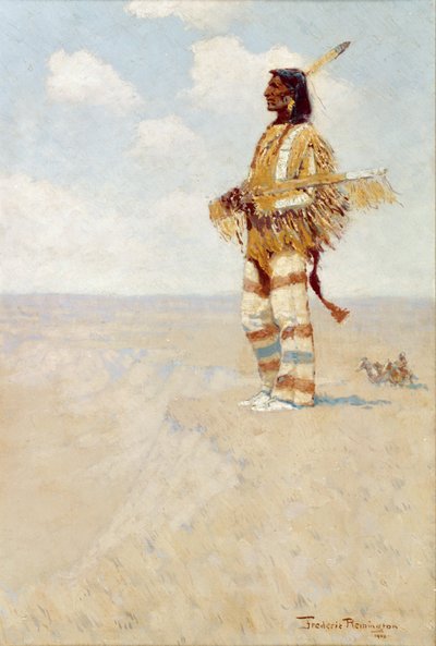 द लास्ट ऑफ़ हिज़ रेस (द वैनिशिंग अमेरिकन), 1908 (रचना मंडल पर तेल) द्वारा फ्रेडरिक रेमिंगटन
