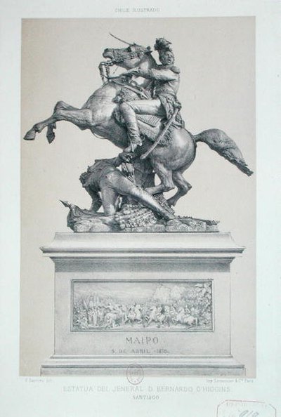 सैंटियागो, चिली (लिथो) में बर्नार्डो ओ'हिगिन्स (1776-1842) की मूर्ति द्वारा फ़्रेडेरिक सोरियु