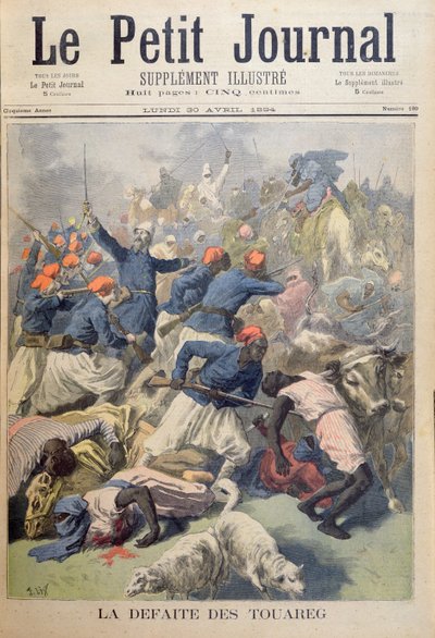 टुअरेग्स की हार, &39;ले पेटिट जर्नल&39; का फ्रंट कवर, 30 अप्रैल 1894 द्वारा फ्रेडरिक थियोडोर लिक्स