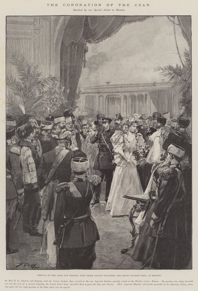 Czar का राज्याभिषेक, Czar और Czarina का आगमन उनके शिशु बेटी, ग्रैंड डचेस ओल्गा, मास्को में द्वारा फ़्रेडरिक डी हेनेन