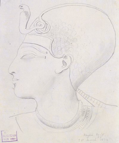 सेती प्रथम, एबाइडो, 1874 के मंदिर में सेटी I (1394-1279 ईसा पूर्व) के प्रमुख का एक अध्ययन द्वारा फ्रेडरिक आर्थर ब्रिजमैन