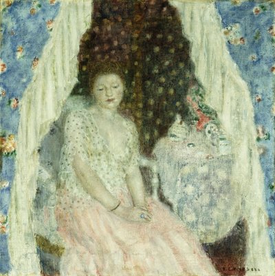 &39;ब्लू कर्टन्स&39; के लिए अध्ययन, c.1924 (कैनवास पर तेल) द्वारा फ्रेडरिक कार्ल फ्रैसेक