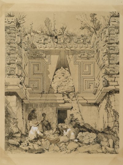 आर्कवे, कासा डेल गोबर्नडोर, यूक्समेल, युकाटन, 1843 (वॉप पेपर पर सेपिया स्याही और वॉश) द्वारा फ्रेडरिक कैथरवुड