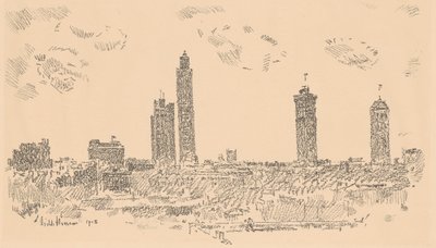 न्यूयॉर्क स्काई लाइन, डार्क बिल्डिंग्स, 1918। द्वारा फ़्रेडरिक चाइल्ड हस्साम