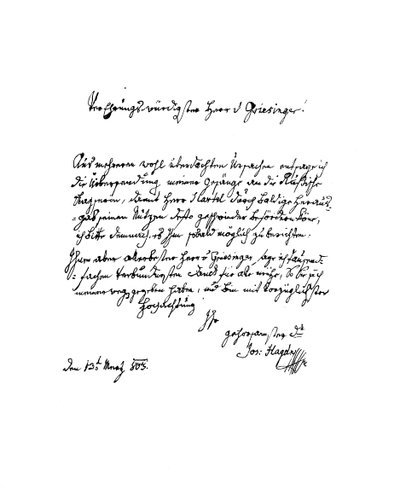 फ्रांसिस जोसेफ हेडन द्वारा हेरॉन वॉन ग्रिंजर को 1803 1865 का पत्र। द्वारा फ्रेडरिक जॉर्ज नेथर्कलिफ्ट