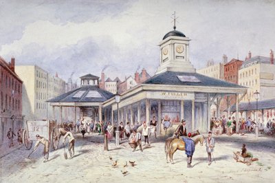 1836 में लंदन शहर के पैटरनस्टर स्क्वायर में न्यूगेट मार्केट का दृश्य। द्वारा फ्रेडरिक नेपोलियन शेफर्ड