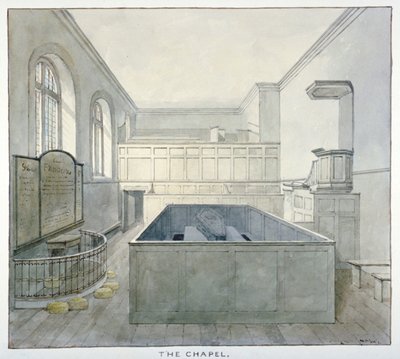 न्यूगेट जेल, ओल्ड बेली, लंदन शहर, 1840 में चैपल का आंतरिक दृश्य द्वारा फ्रेडरिक नैश